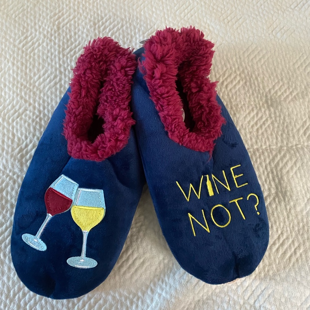 Blue Slippers with Wine Glass Design